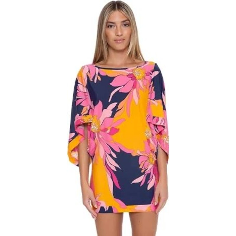 Trina Turk Tropical Cover Up Tunic Nwt Bright Pink Orange Navy Swim Resort L